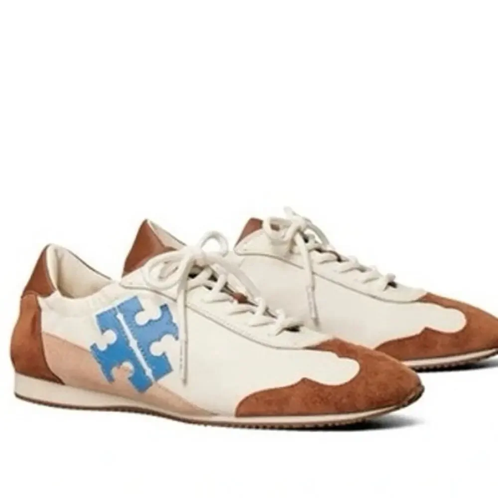 TORY BURCH Bellflower Blue Ivory Leather Suede Active Tory Sneakers size 6.5
